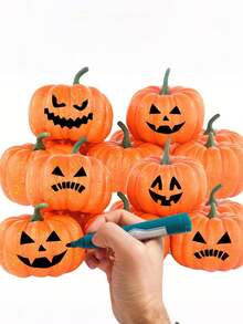 6 件人造逼真仿真迷你南瓜，仿真南瓜万圣节派对装饰道具，万圣节感恩节家居装饰节日万圣节感恩节秋收家居装饰最佳礼物生日毕业 - 橘色 - 查看 2