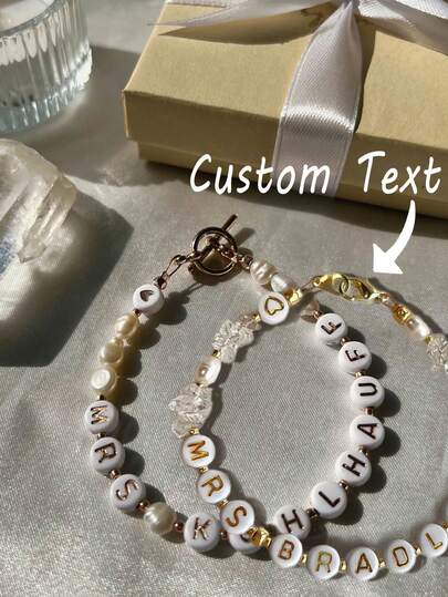 1pc Custom Letter Beaded Bracelet, Bride Wedding Bridesmaid Jewelry, White Beaded Friendship Bracelet, Party/Wedding Gift