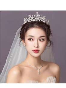 1pc Elegant Princess Crystal Rhinestone Crown - Shiny Metal Hair Accessory For Wedding, Birthday And Special Occasions, Hair Accessories, Crowns, Tiara, Costume Crown, Tiara Crown, Party, Gifts, Festival Outfits - Silver - View 1