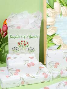 20pcs Tulip Flower Pattern Thin Paper, 50*35cm (19.7"*13.78"), Suitable For DIY Crafts, Eucalyptus Pattern Thin Paper, Retro Palace Swimming Spring Scenery Gift Wrapping Paper, Spring Party Wrapping Paper - Multicolor - View 5