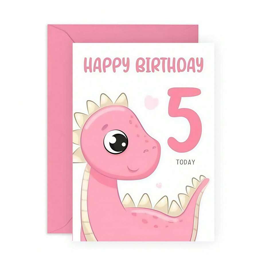 Rosa Dinosaurier-Themen 5. Geburtstagskarte für 5-jähriges Mädchen - perfekte 5. Geburtstagskarte für Enkelin, Tochter, Nichte, Schwester oder kleines Mädchen