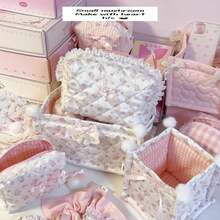 1 高端奢华可爱立体蝴蝶结蕾丝收纳篮和化妆包，带粉色小猫图案和粉色小花图案，多种图案合一，桌面杂物收纳篮，口红化妆刷护肤品收纳篮，桌面摆件 - 彩色 - 查看 12