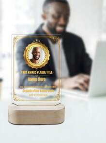 [2D Flat] Acrylic Award Plaques Personalized With Your Text Name And Photo - Plaque With Wooden Stand Customized For Employee Appreciation Recognition Retirement - Custom Awards For Employees Co-Worker Friends, School Supplies,Back To School