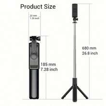1pc Wireless Selfie Stick With Tripod, Remote Control, Phone Holder And Built-In Tripod, Suitable For Summer Vacation, Travel, Outdoor Activities, Live Streaming And Stable Recording - Matte Black - View 2