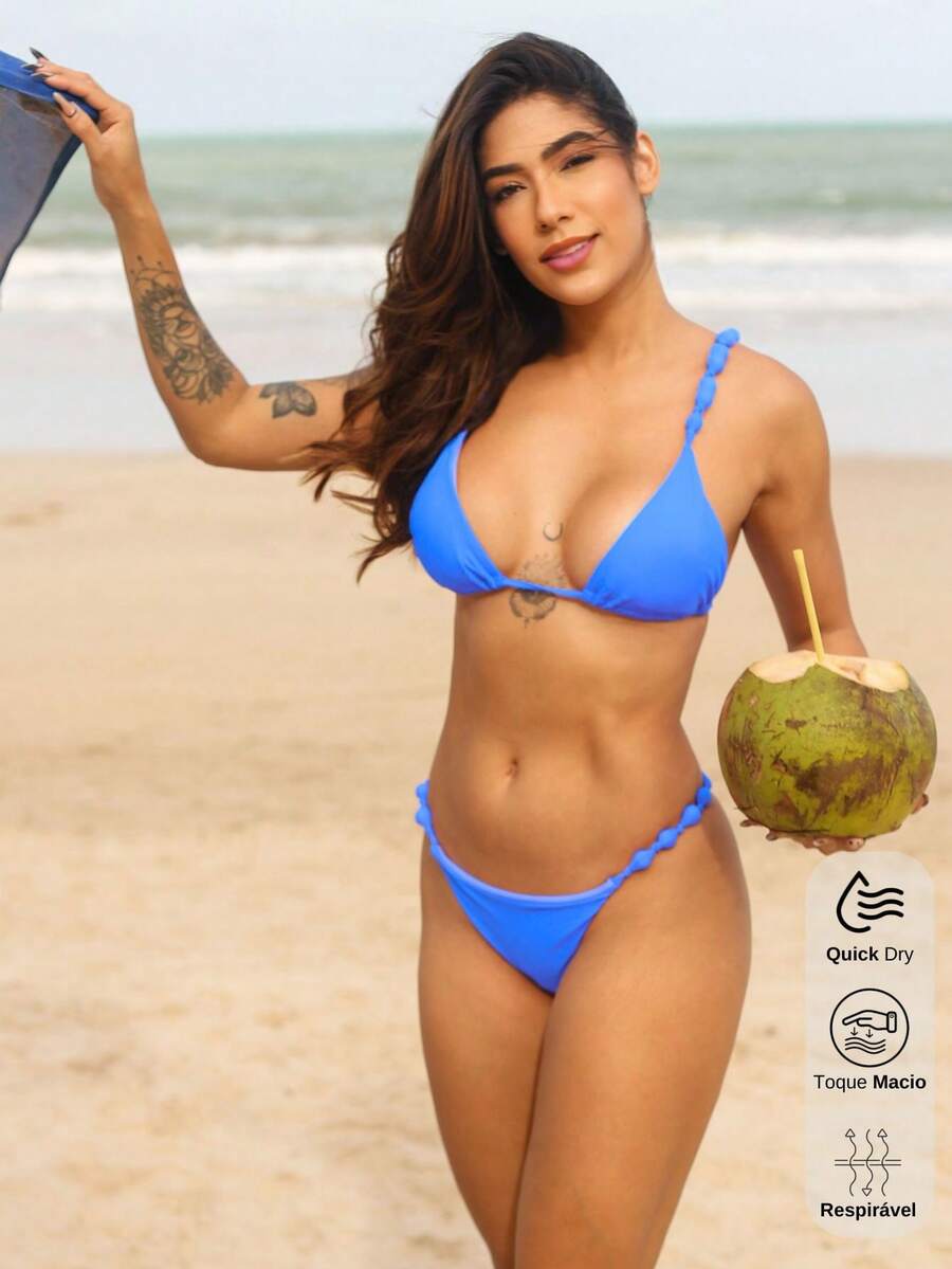 Triangle Bikini With Removable Pads And Lined Beads - Style And Comfort In The Right Measure - Valentine's Day - Baby Blue - View 1