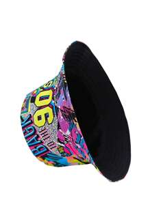 Cappello a secchio vintage con stampa graffiti anni '80-'90, cappello unisex da streetwear, hip hop, musica, adatto per feste