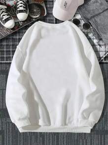 Men's Casual Letter Print Crew Neck Long Sleeve Pullover Sweatshirt, Back To School , Fall