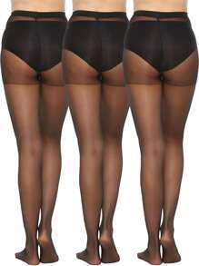 1pc/3pcs/6pcs 20D Women's Sheer Opaque Pantyhose, Skinny Fit Silky Tights, High Waist Hosiery With Reinforced Toe