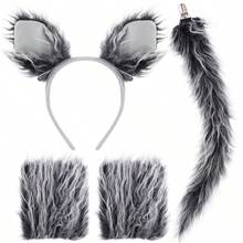 Bộ trang phục sói, băng đô tai sói xám, găng tay và đuôi cho bộ phụ kiện hóa trang Halloween - Xám - Xem 9