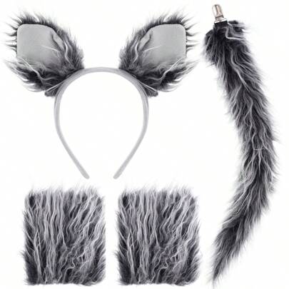 Wolf Costume Set Grey Wolf Ears Headband, Gloves And Tails For Halloween Dress-Up Accessory Kit