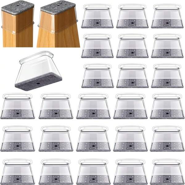4/24pcs Rectangle Chair Leg Floor Protectors, Silicone Felt Chair Leg Caps Cover Furniture Pads For Hardwood Floors, Furniture Sliders For Chair Legs