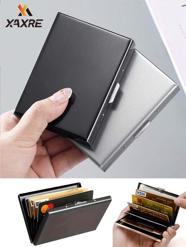 XAXRE 1 Pc Stainless Steel Credit Card Wallet RFID Blocking,Banknote Document Credit Card Bag Protection Case, Metal Case Pocket Business Card Holder For Women And Men