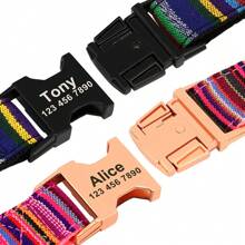 Collar personalizado para perros de nailon suave a rayas con placa de identificación grabada, collar de mascota ajustable y antiextravío