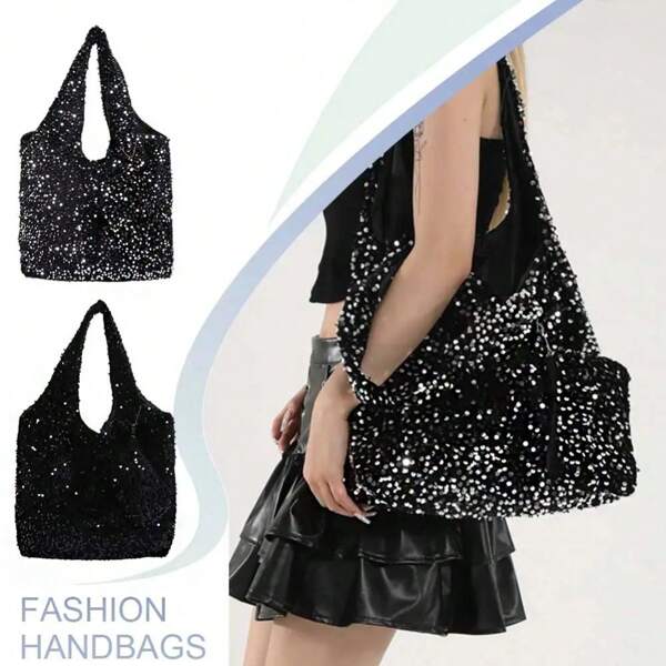 Tote Bag For Women Blingbling Sequin Shoulder Bag Hobo Bag Luxury Designer Handbag Slouchy Underarm Bag For Work Travel Shopping