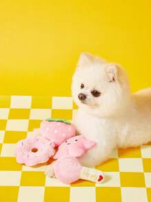 PETSIN 4 Peças Conjunto de Brinquedos de Pelúcia Fofos e Com Som para Cães e Gatos Pequenos - Designs de Pirulito, Estrela, Rosquinha e Morango - Brinquedos Interativos e Companheiros para Dormir, Brinquedos para Cães, Brinquedo de Roer para Cães, Suprimentos Interativos