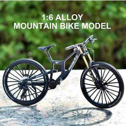 Mountainbikemodell i legering, skala 1:6, gjuten med realistiska växlar och fjädring fram/bak - perfekt för samlare och cykelentusiaster, en utmärkt påsk- eller födelsedagspresent