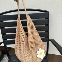 Hollow Out Weave Straw Bag Bohemian Beach Handbag Hollow Tote Bag Large Capacity Shopping Beach Bag Fashion Hollow Out Weave Straw Bag Beach Handbag Bohemian Style Beach Bag Slouchy Style Large Capacity Hollow Tote Bag Vacation