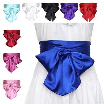 1 件纯色优雅复古雪纺蝴蝶结腰带，波西米亚风格，适合万圣节