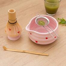1 件/2 件/3 件/4 件/5 件手绘心形抹茶茶具，极具吸引力的心形抹茶碗、抹茶搅拌器、茶叶罐，完整可爱清新简约的茶道套装，适合抹茶初学者，抹茶爱好者的礼物，生日礼物 - 彩色 - 查看 7