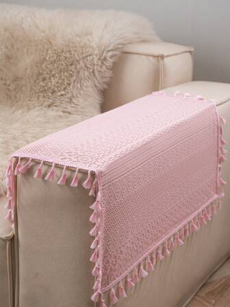 Tokoto 1pc Pink Hollow Out Table Cloth, Bohemian Modern Square Tablecloth, Suitable For Christmas Decor, Halloween Party, Decorating Small Tables, Bedside Tables, Sofas, Cabinets, All Seasons