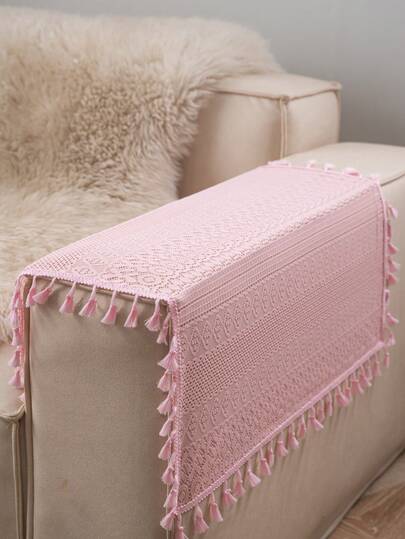 Tokoto 1 块粉色镂空桌布，波西米亚现代方形桌布，适合圣诞节装饰、万圣节派对、装饰小桌子、床头柜、沙发、橱柜，四季皆宜