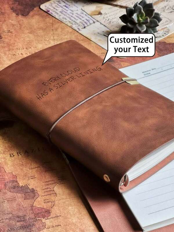 1pc Leather-Look Notebook, Highly, Blank Leather Paper Inside, Handcrafted Journal, Records Life's Moments, Inherit Classic Aesthetics, Laser Engraved Retro Style, Unique Vintage Binding Sketchbook, Suitable For Signing, Novels, Drafts, Poetry, Sketches, Watercolor, Business School Supplies, Back To School