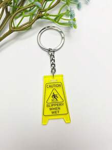 1pc Yellow "Caution Wet Floor" Keychain, Cute Key Chain Accessory, Fashionable & Creative Key Ring, Unisex Keychain For Birthday, Holiday, Daily Use, Travel - Multicolor - View 8