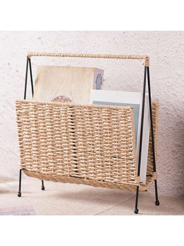 1 pieza Cesta de almacenamiento tejida a mano, cesta de tejido de hierba para decoración hogareña de estilo rural para guardar aperitivos y artículos varios, cesta de tejido de hierba japonesa para almacenar libros