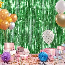 2Pack Silver Metallic Tinsel Foil Fringe Curtains, Door Streamer Photo Booth Backdrop Birthday Wedding, Graduation Engagement Bridal Shower Bachelorette Party Decorations Dancing Ball Party - 綠色 - 查看 8