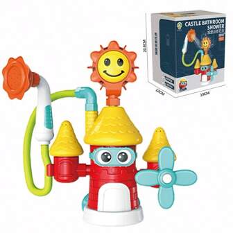 婴儿洗澡电动城堡喷水玩具，配有 3 个强力吸盘、可爱的淋浴喷头、浴室喷水玩具，创意婴儿洗澡伴侣玩具，适用于浴缸和墙壁，26 * 10.5 * 30 厘米，为婴儿和新生儿在洗澡或水槽中带来最大的乐趣