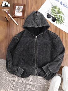 Sudadera con capucha y cremallera de moda callejera de algodón con estilo retro y lavado para mujer, nueva chaqueta con capucha con cremallera de estilo retro y casual para mujer en otoño e invierno