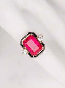 1pc Red Cubic Zirconia Drop Oil Ring, Suitable For Daily Wear For Women