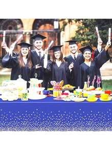 1Pc Rectangular Navy Blue Plastic Tablecloth Golden Dot Blue Table Cloths, 70.86X42.51 Inches Disposable Golden Polka Dot Confetti Dark Blue Table Cover For Wedding Anniversary Birthday Fine Dining Graduation Bridal Shower Party Decoration