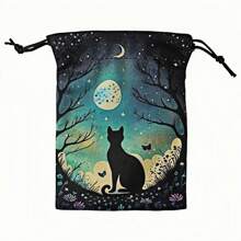 Double-Sided Kitten Print Polyester Tarot Card Pouch (18x13cm), Drawstring Storage Bag For Cards, Crystals & Holiday Gifts
