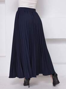 LXC Women's Pleated Skirt, Women's Vintage Midi Skirt, Elegant High Waist Long Skirt, Simple, Casual, Pleated, Office, Wedding - 藏蓝色 - 查看 7