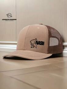 1 Piece Adjustable Dad Hat Truck Driver Baseball Cap, Printed With "NASH" Fish Pattern - Lightweight, Breathable, Suitable For Daily Leisure And Outdoor Sports - Ideal Father'S Day Gift, Casual Headwear, Camping, Picnic, Sports Cap