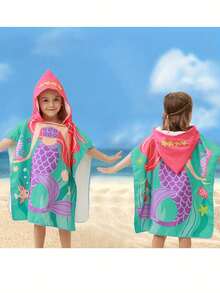 1pc Baby Hooded Bathrobe, Made Of Polyester Fiber, Soft & Dense, Highly Absorbent, Cartoon Animal Pattern, Suitable For Role Play, Party Makeup, Beach & Seaside - Multicolor - View 2