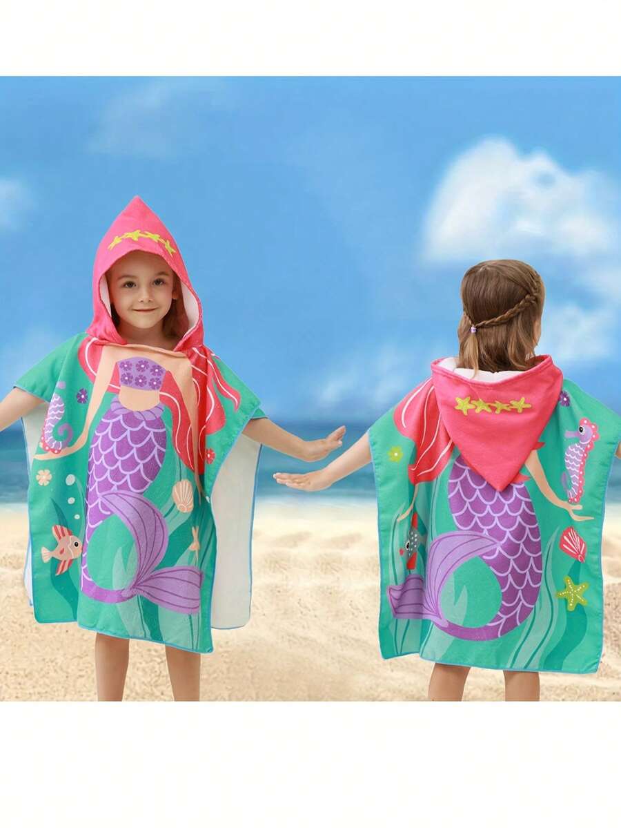 1pc Baby Hooded Bathrobe, Made Of Polyester Fiber, Soft & Dense, Highly Absorbent, Cartoon Animal Pattern, Suitable For Role Play, Party Makeup, Beach & Seaside