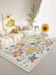 1 Piece Spring Colorful Faux Cashmere Living Room Carpet With Floral Pattern. Soft And Fluffy Area Rugs For Bedroom, Pink Home Decoration, Comfortable To The Touch, Non-Slip Washable Foldable Area Rug. It Can Be Used As Living Room Rug, Bedroom Rug, Hallway Doormat, Suitable For Different Seasons And Various Occasions In Spring, Summer, Autumn And Winter.