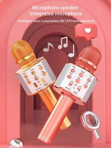 AKKHOO 一体式无线麦克风，带音效，多功能卡拉 OK 麦克风，无线电容麦克风 - 土豪金 - 查看 3