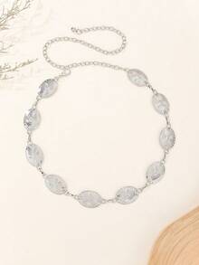 女士时尚金属腰链，优雅装饰腰带，适合连衣裙、西装、毛衣，用途广泛 - 銀色 - 查看 2