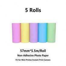 5 Rolls Instant Print Camera For Refill Print Paper - Thermal Mini Print Paper Rolls Photo Print HD Printing For Most Mini Instant Camera 57x25mm (2.24x1 Inch)
