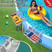 Cesta de almacenamiento para la piscina - Accesorios originales para piscinas sobre el suelo, cesta de almacenamiento para piscina con portavasos, almacenamiento junto a la piscina para organizar tazas, toallas, trajes de baño de mujer, fundas impermeables para teléfonos, boyas inflables, toallas de playa, pilates, camping, los mejores regalos para dar, artículos esenciales de playa, flotadores de piscina - Multicolor - Ver 6
