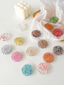 1 件圆形闪光简约桌面手机支架，手机气垫支架，粘性可伸缩亮片支架，兼容 、Android 手机，生日、家人、朋友礼物，推拉式手机握把，手机配件 - 彩色 - 查看 1