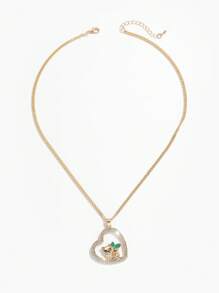 1pc Fashion Lovely Heart Shape Panda Pendant Necklace With Rhinestones, Suitable For Women Daily Wear And Gift