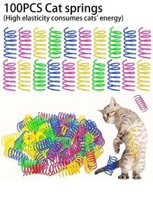 Juguete para gato que se juega solo, muelle de plástico de colores de rebote interactivo para gatos, suministros para gatos, juguetes de muelle espiral/papel arrugado para gatos, 2/4/8/10/12/14/20/30/40/50/60 piezas, juguetes creativos para matar el tiempo y mantener la salud, juguetes de plástico resistente de colores para golpear, morder, cazar, adecuados para gatitos, regalo de San Valentín para gatos/perros