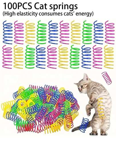 Pet Cat Self-Playing Toy, Plastic Colorful Spring Bouncing Interactive Teaser For Cats, Cat Supplies Cat Spiral Spring/Paper Crinkle Toys, 2/4/8/10/12/14/20/30/40/50/60 Pcs, Creative Toys To Kill Time And Keep Healthy Heavy-Duty Plastic Colorful Toys For Batting, Biting, Hunting, Suitable For Kittens, Valentine's Day Gift For Cats/Dogs