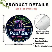 1 Stück runde bedruckte Aluminium Hinweistafel mit Neonlichtern, präsentiert Strand-Atmosphäre mit Cocktails, Palmen und Sonnenschein, erzeugt eine tropische Resort-Stimmung. Diese Beschilderung ist ideal für Pool-Bars und Strand-Erholungsbereiche in tropischen Resorts und macht ein perfektes Geschenk für Reiseliebhaber, um ihr Verlangen nach einem Strandurlaub zu erfüllen.