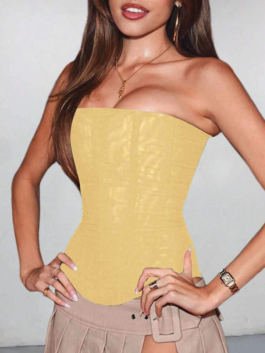 Apperloth A Élégant top tubulaire de type corset vintage en maille semi-transparente, sans bretelles, avec baleinage, laçage dans le dos, gaine du corps pour un look sexy, idéal pour les concerts country, les vacances d'été