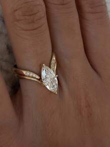 2pcs/Set Minimalist Fashion S925 Silver Embedded 2CT Moissanite V-Shaped Stacking Ring Set For Women, Daily Wear & Gift